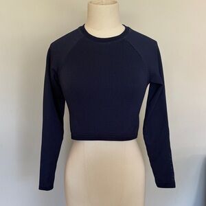 Aerie Offline Dark Blue Long Sleeve Cropped Swim Rashguard Sz S